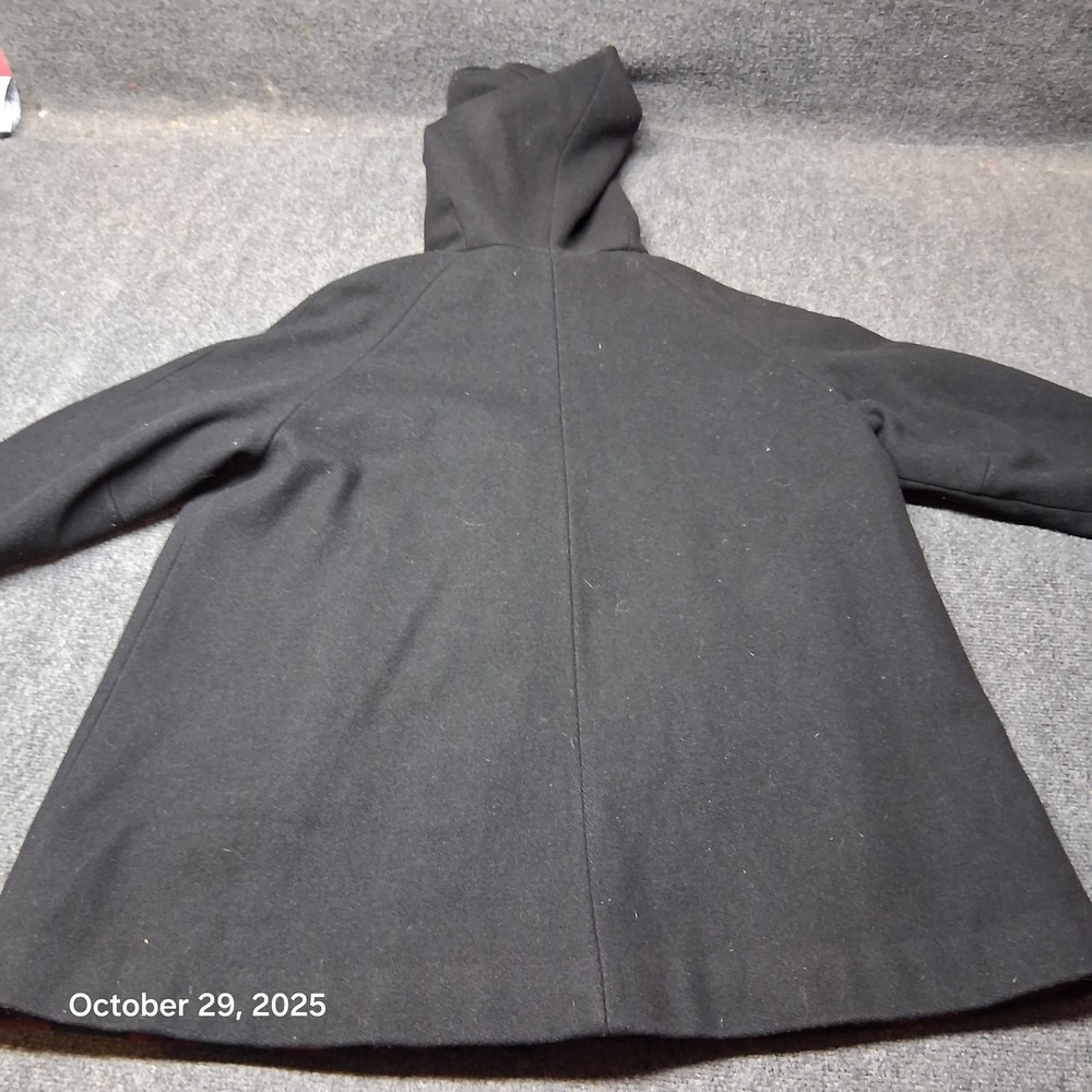 Womens Black‎ Wool Hooded Coat Buffalo Plaid Lined Size XL - Picture 6 of 8